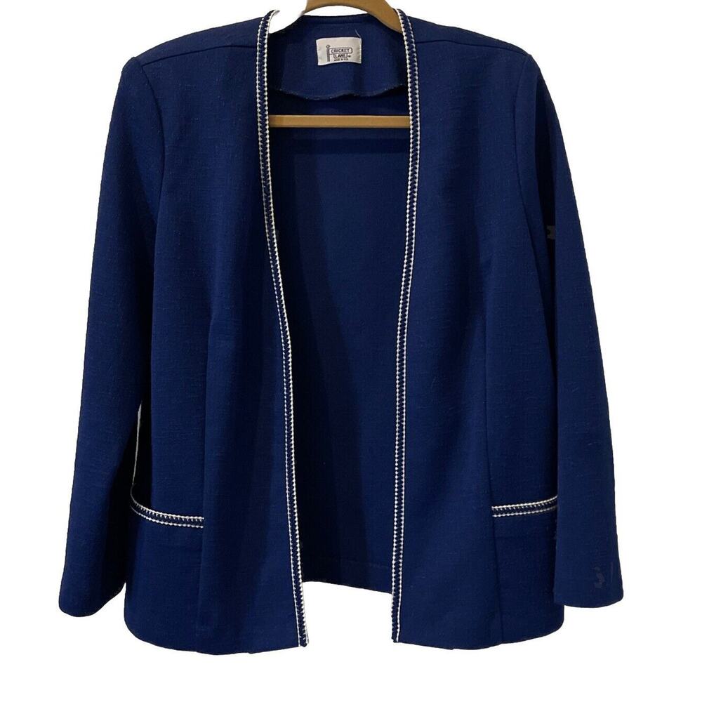 Cricket Lane Jacket Womens 16 Navy Blazer 80s Retro Polyester Rayon USA Vintage